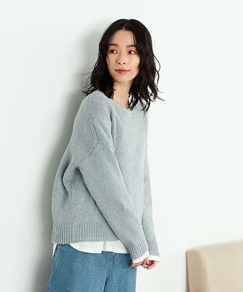 ONIGIRI(オニギリ)の「サスティナブル 春カラーニット(ニット/セーター・レディース・サックスブルー/イエロー/オレンジ/アイボリー・FREE)」の12枚目の写真