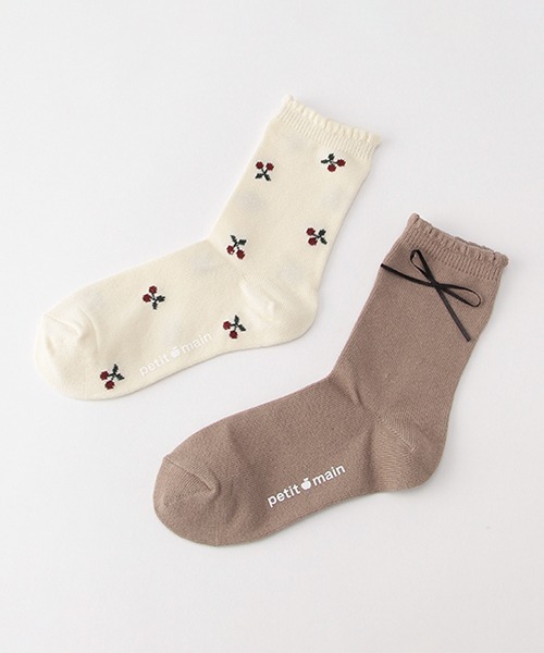 petit main(プティマイン)の「アソートクルーソックス2Pセット(ソックス/靴下・キッズ・ネイビー/オフホワイト/サックスブルー/イエロー/ライトピンク・SS/S/M/L)」の2枚目の写真