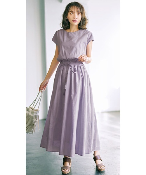 GeeRA（ジーラ）の「綿100％ギャザーフレアーワンピース（ワンピース・レディース・パープル/ブラック/チェック・SMALL/LARGE/XX-LARGE/MEDIUM/X-LARGE）」の7枚目の写真