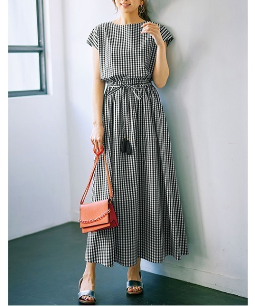 GeeRA（ジーラ）の「綿100％ギャザーフレアーワンピース（ワンピース・レディース・パープル/ブラック/チェック・SMALL/LARGE/XX-LARGE/MEDIUM/X-LARGE）」の10枚目の写真