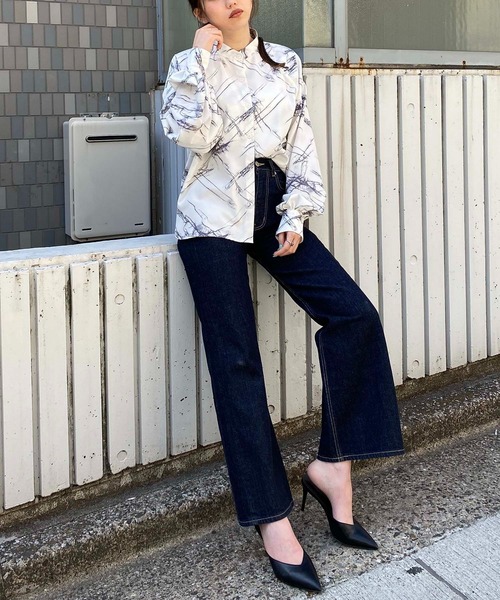 ブラウス シャツ マーブルパターン柄ブラウス レディース SPIRALGIRL ブラウス シャツ マーブルパターン柄ブラウス