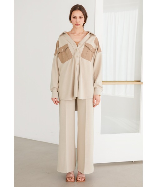 ALEXIA STAM(アリシアスタン)の「Contrast Double Pocket Shirt Jacket/コントラストダブルポケットシャツジャケット(その他アウター・レディース・チャコールグレー/ベージュ・FREE)」の4枚目の写真