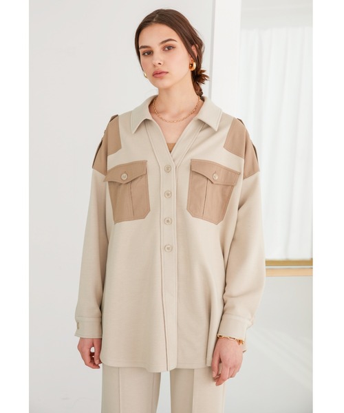ALEXIA STAM(アリシアスタン)の「Contrast Double Pocket Shirt Jacket/コントラストダブルポケットシャツジャケット(その他アウター・レディース・チャコールグレー/ベージュ・FREE)」の15枚目の写真