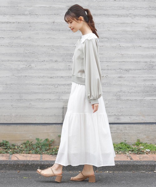 Crisp（クリスプ）の「フリルティアードスカート（スカート・レディース・ホワイト/カーキ/マスタード・FREE）」の4枚目の写真