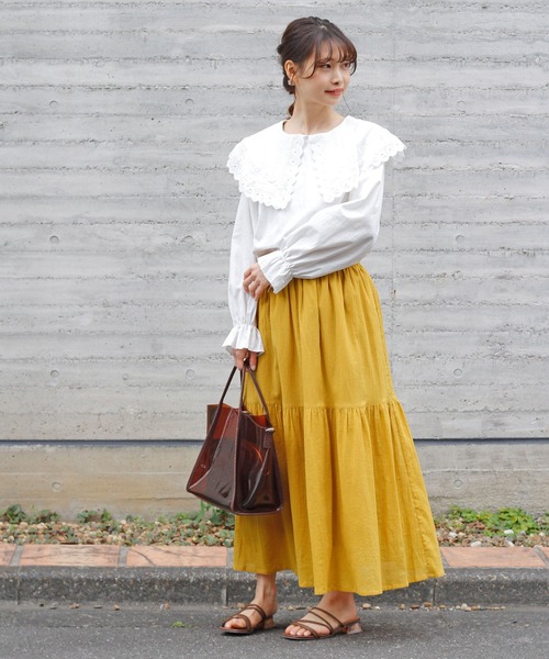 Crisp（クリスプ）の「フリルティアードスカート（スカート・レディース・ホワイト/カーキ/マスタード・FREE）」の5枚目の写真