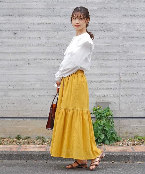 Crisp（クリスプ）の「フリルティアードスカート（スカート・レディース・ホワイト/カーキ/マスタード・FREE）」の8枚目の写真