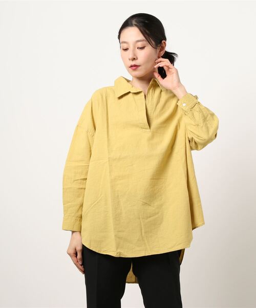 Samansa Mos2（サマンサ モスモス）の「後ろ開きスキッパーチュニック（シャツ/ブラウス・レディース・ブルー/ブラック/イエロー/ピンク/サックスブルー/オフホワイト・ﾌﾘ-）」の5枚目の写真