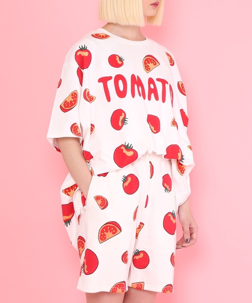 PUNYUS（プニュズ）の「フード総柄Ｔシャツ（TOMATO・KIWI・RENNYU）（Tシャツ/カットソー・レディース・ブルー/グリーン/レッド・1/2/3/4）」の16枚目の写真