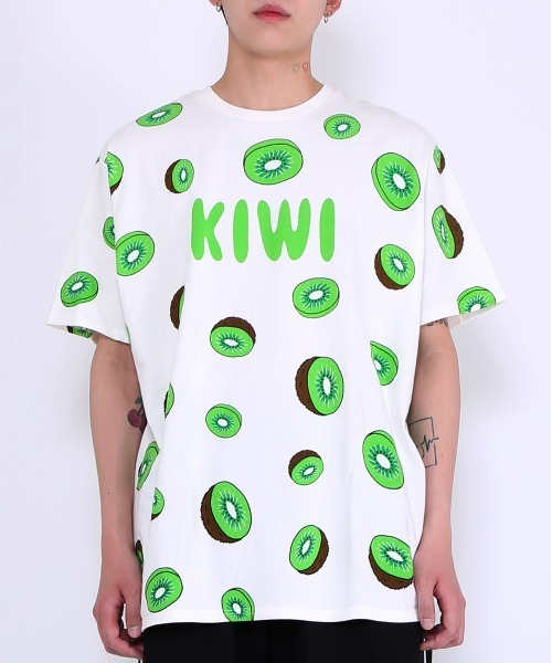 PUNYUS 練乳 Tシャツ フード総柄Tシャツ（TOMATO KIWI RENNYU）[商品：PN18AW-019-5R