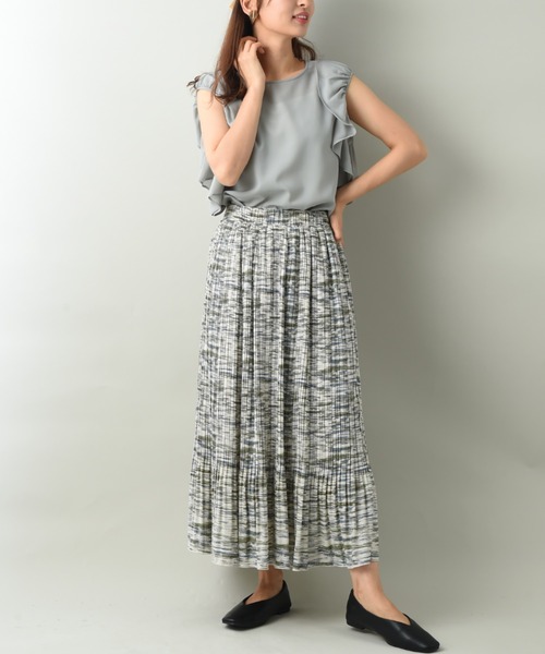 INTERPLANET（インタープラネット）の「プリントシアーギャザープリーツスカート（スカート・レディース・ブルー/オフホワイト・FREE）」の9枚目の写真