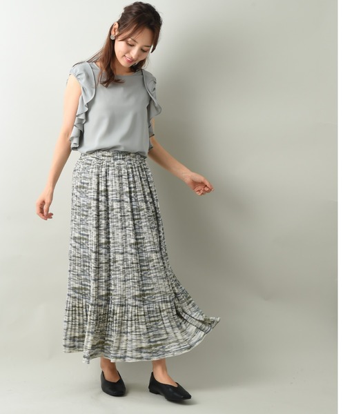 INTERPLANET（インタープラネット）の「プリントシアーギャザープリーツスカート（スカート・レディース・ブルー/オフホワイト・FREE）」の10枚目の写真