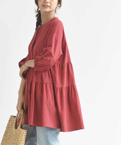 rps（アールピーエス）の「バンドカラーティアード前開き6分袖ブラウス（シャツ/ブラウス・レディース・オフホワイト/ミント/ピンク/レッド/ブラック/マスタード・M）」の6枚目の写真