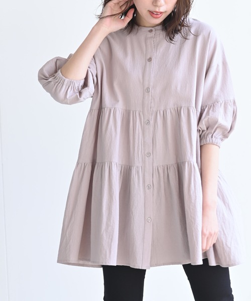 rps（アールピーエス）の「バンドカラーティアード前開き6分袖ブラウス（シャツ/ブラウス・レディース・オフホワイト/ミント/ピンク/レッド/ブラック/マスタード・M）」の5枚目の写真