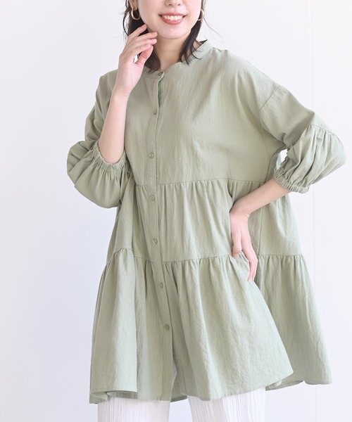 rps（アールピーエス）の「バンドカラーティアード前開き6分袖ブラウス（シャツ/ブラウス・レディース・オフホワイト/ミント/ピンク/レッド/ブラック/マスタード・M）」の4枚目の写真