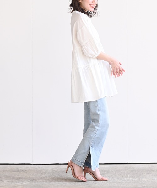 rps（アールピーエス）の「バンドカラーティアード前開き6分袖ブラウス（シャツ/ブラウス・レディース・オフホワイト/ミント/ピンク/レッド/ブラック/マスタード・M）」の20枚目の写真