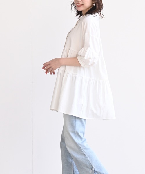 rps（アールピーエス）の「バンドカラーティアード前開き6分袖ブラウス（シャツ/ブラウス・レディース・オフホワイト/ミント/ピンク/レッド/ブラック/マスタード・M）」の17枚目の写真