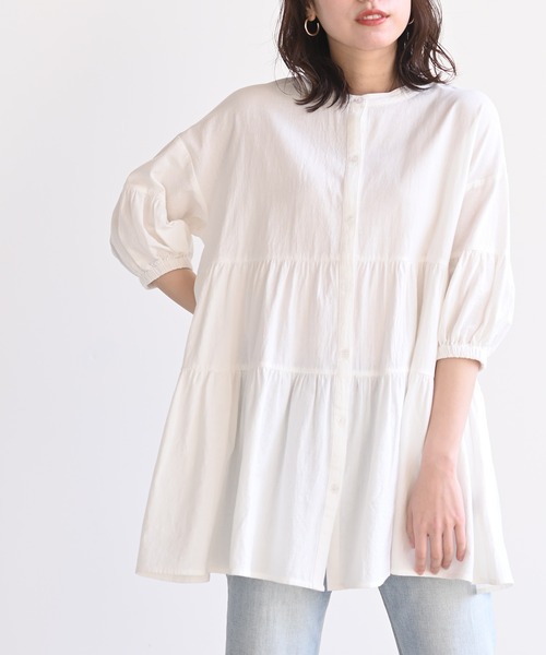 rps（アールピーエス）の「バンドカラーティアード前開き6分袖ブラウス（シャツ/ブラウス・レディース・オフホワイト/ミント/ピンク/レッド/ブラック/マスタード・M）」の14枚目の写真