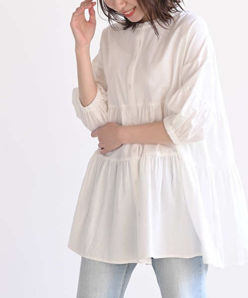 rps（アールピーエス）の「バンドカラーティアード前開き6分袖ブラウス（シャツ/ブラウス・レディース・オフホワイト/ミント/ピンク/レッド/ブラック/マスタード・M）」の11枚目の写真