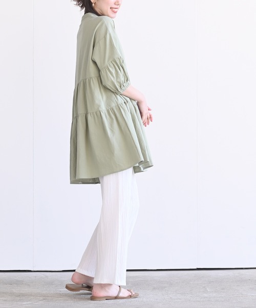 rps（アールピーエス）の「バンドカラーティアード前開き6分袖ブラウス（シャツ/ブラウス・レディース・オフホワイト/ミント/ピンク/レッド/ブラック/マスタード・M）」の8枚目の写真