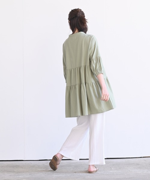 rps（アールピーエス）の「バンドカラーティアード前開き6分袖ブラウス（シャツ/ブラウス・レディース・オフホワイト/ミント/ピンク/レッド/ブラック/マスタード・M）」の21枚目の写真