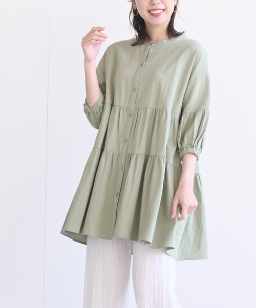 rps（アールピーエス）の「バンドカラーティアード前開き6分袖ブラウス（シャツ/ブラウス・レディース・オフホワイト/ミント/ピンク/レッド/ブラック/マスタード・M）」の18枚目の写真