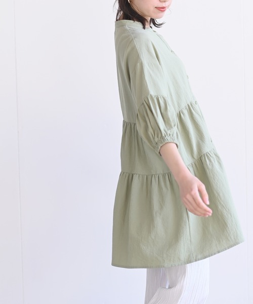 rps（アールピーエス）の「バンドカラーティアード前開き6分袖ブラウス（シャツ/ブラウス・レディース・オフホワイト/ミント/ピンク/レッド/ブラック/マスタード・M）」の15枚目の写真