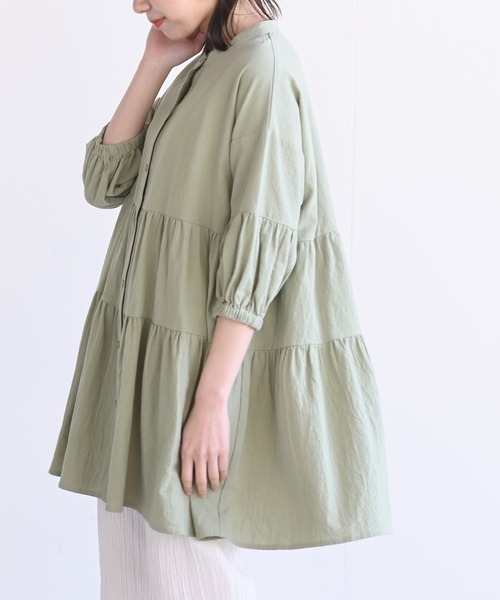 rps（アールピーエス）の「バンドカラーティアード前開き6分袖ブラウス（シャツ/ブラウス・レディース・オフホワイト/ミント/ピンク/レッド/ブラック/マスタード・M）」の12枚目の写真