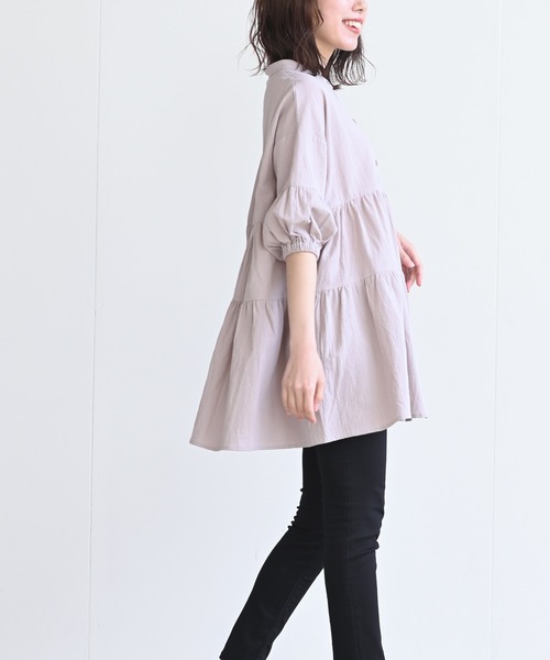 rps（アールピーエス）の「バンドカラーティアード前開き6分袖ブラウス（シャツ/ブラウス・レディース・オフホワイト/ミント/ピンク/レッド/ブラック/マスタード・M）」の9枚目の写真