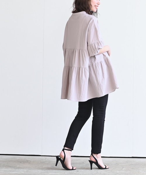 rps（アールピーエス）の「バンドカラーティアード前開き6分袖ブラウス（シャツ/ブラウス・レディース・オフホワイト/ミント/ピンク/レッド/ブラック/マスタード・M）」の22枚目の写真