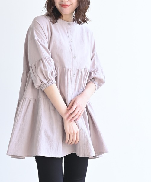 rps（アールピーエス）の「バンドカラーティアード前開き6分袖ブラウス（シャツ/ブラウス・レディース・オフホワイト/ミント/ピンク/レッド/ブラック/マスタード・M）」の19枚目の写真