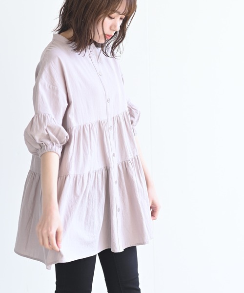 rps（アールピーエス）の「バンドカラーティアード前開き6分袖ブラウス（シャツ/ブラウス・レディース・オフホワイト/ミント/ピンク/レッド/ブラック/マスタード・M）」の16枚目の写真