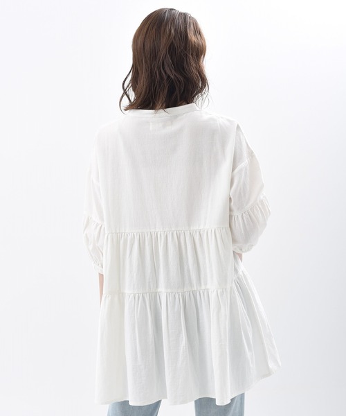 rps（アールピーエス）の「バンドカラーティアード前開き6分袖ブラウス（シャツ/ブラウス・レディース・オフホワイト/ミント/ピンク/レッド/ブラック/マスタード・M）」の10枚目の写真