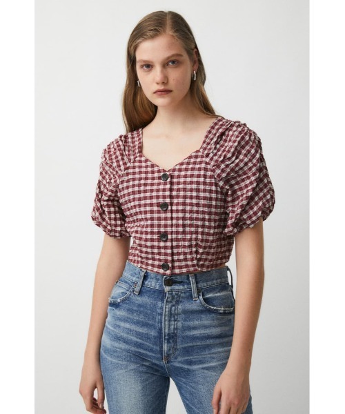 MOUSSY（マウジー）の「PUFF SLEEVE CHECK CROP トップス（シャツ/ブラウス・レディース・パープル/ブラウン/アイボリー・1/2）」の15枚目の写真