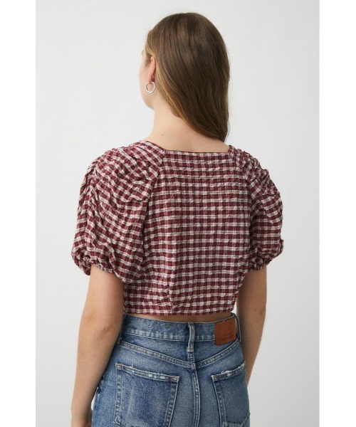 MOUSSY（マウジー）の「PUFF SLEEVE CHECK CROP トップス（シャツ/ブラウス・レディース・パープル/ブラウン/アイボリー・1/2）」の12枚目の写真