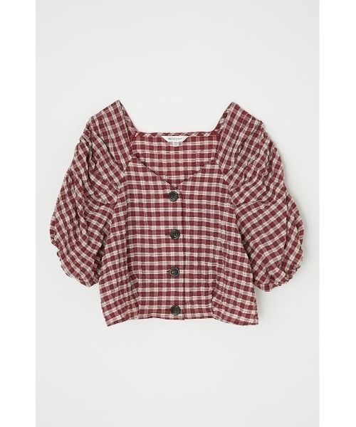 MOUSSY（マウジー）の「PUFF SLEEVE CHECK CROP トップス（シャツ/ブラウス・レディース・パープル/ブラウン/アイボリー・1/2）」の8枚目の写真