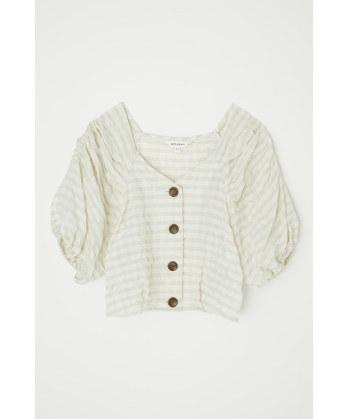 MOUSSY（マウジー）の「PUFF SLEEVE CHECK CROP トップス（シャツ/ブラウス・レディース・パープル/ブラウン/アイボリー・1/2）」の4枚目の写真