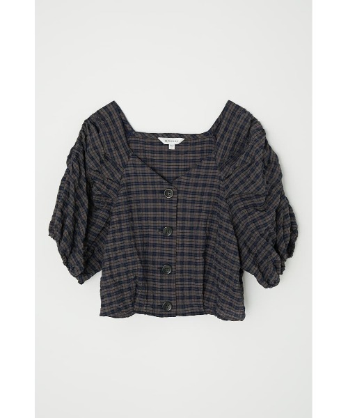 MOUSSY（マウジー）の「PUFF SLEEVE CHECK CROP トップス（シャツ/ブラウス・レディース・パープル/ブラウン/アイボリー・1/2）」の14枚目の写真