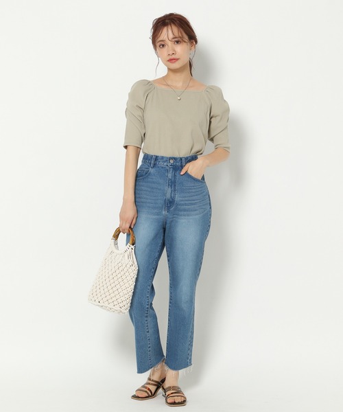 mysty woman（ミスティウーマン）の「パワショル2WAYショートスリーブ 950570（Tシャツ/カットソー・レディース・ブラック/オフホワイト/カーキ/ライトベージュ・FREE）」の9枚目の写真