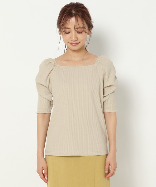 mysty woman（ミスティウーマン）の「パワショル2WAYショートスリーブ 950570（Tシャツ/カットソー・レディース・ブラック/オフホワイト/カーキ/ライトベージュ・FREE）」の6枚目の写真