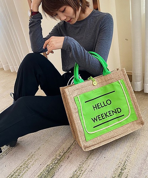 Anuenue（アヌエヌエ）の「レディースショルダートート HelloWeekend"ロゴバッグ"（トートバッグ・レディース・ホワイト/ブラック/グリーン・FREE）」の3枚目の写真