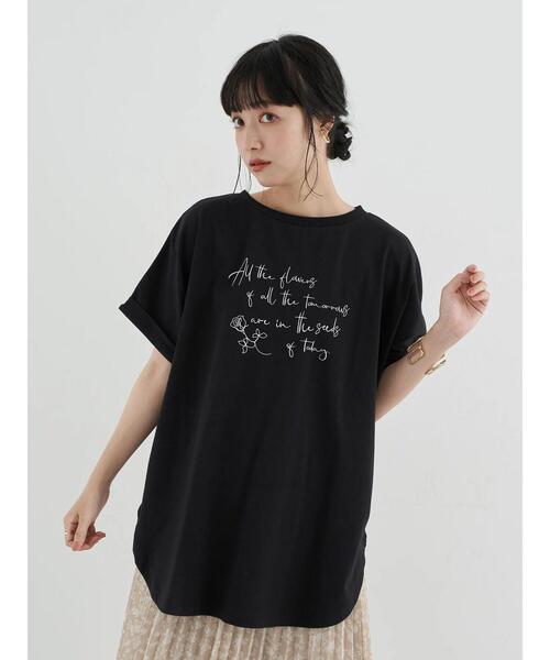 earth music&ecology(アースミュージックアンドエコロジー)の「All the flowers ドルマンチュニック *(Tシャツ/カットソー・レディース・ブラック/オフホワイト・FREE)」の4枚目の写真