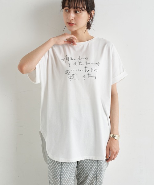 earth music&ecology(アースミュージックアンドエコロジー)の「All the flowers ドルマンチュニック *(Tシャツ/カットソー・レディース・ブラック/オフホワイト・FREE)」の1枚目の写真