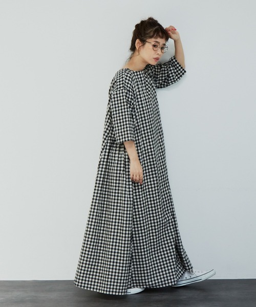 ギンガムチェックボリュームワンピース（ワンピース）｜Libra Cue