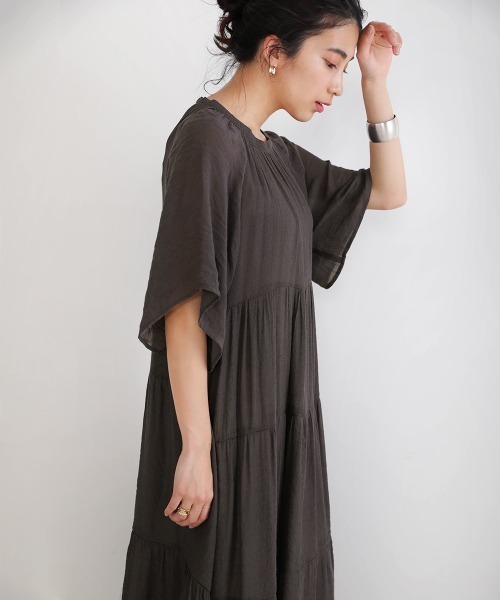 Bou Jeloud（ブージュルード）の「スタイルアップ◆リラックスティアードワンピース（ワンピース・レディース・チャコールグレー/パープル/テラコッタ・FREE）」の8枚目の写真