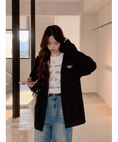 DEVICE（デバイス）の「オーバーシルエット シンプルパーカー ジップパーカ スウェット トレーナー（パーカー・レディース・グレー/ナチュラル/ブラック・FREE）」の8枚目の写真