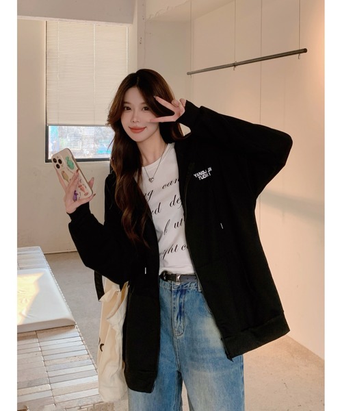 DEVICE（デバイス）の「オーバーシルエット シンプルパーカー ジップパーカ スウェット トレーナー（パーカー・レディース・グレー/ナチュラル/ブラック・FREE）」の9枚目の写真