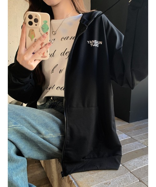 DEVICE（デバイス）の「オーバーシルエット シンプルパーカー ジップパーカ スウェット トレーナー（パーカー・レディース・グレー/ナチュラル/ブラック・FREE）」の17枚目の写真