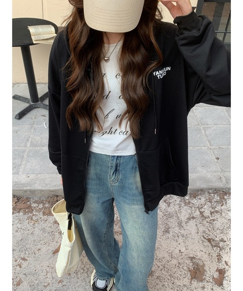 DEVICE（デバイス）の「オーバーシルエット シンプルパーカー ジップパーカ スウェット トレーナー（パーカー・レディース・グレー/ナチュラル/ブラック・FREE）」の18枚目の写真