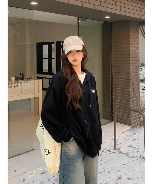 セール】オーバーシルエット シンプルパーカー ジップパーカ