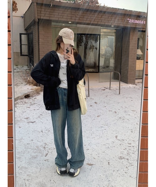 DEVICE（デバイス）の「オーバーシルエット シンプルパーカー ジップパーカ スウェット トレーナー（パーカー・レディース・グレー/ナチュラル/ブラック・FREE）」の12枚目の写真